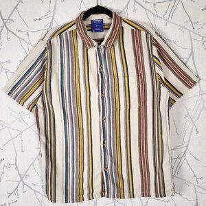 Without Walls White Colorful Stripe 100% Cotton Button Front Shirt